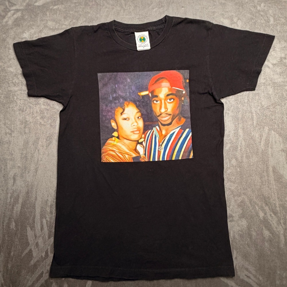 Vtg Cross Colours Tupac Graphic T-Shirt Mens Small Black 90s Hip Hop Rap Tee